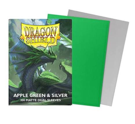 Dragon Shield 100 - Standard Deck Protector Sleeves - Apple Green & Silver - Matte Dual Sleeves